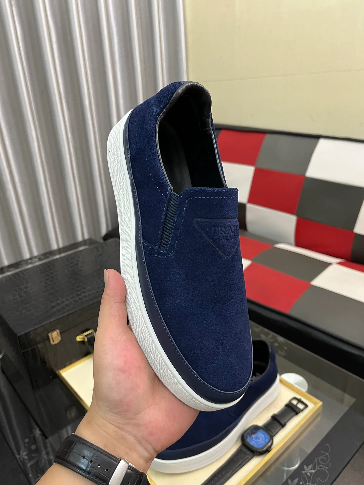Men's shoes 💰440⌚️⌚️【PRADA】Prada casual shoes for couples, originally developed 1:1, made of high-mercerized cowhide with imported cowhide, silk sheepskin lining, rubber outsole, comfortable and soft on the feet, size: 38-442️⃣Colors available